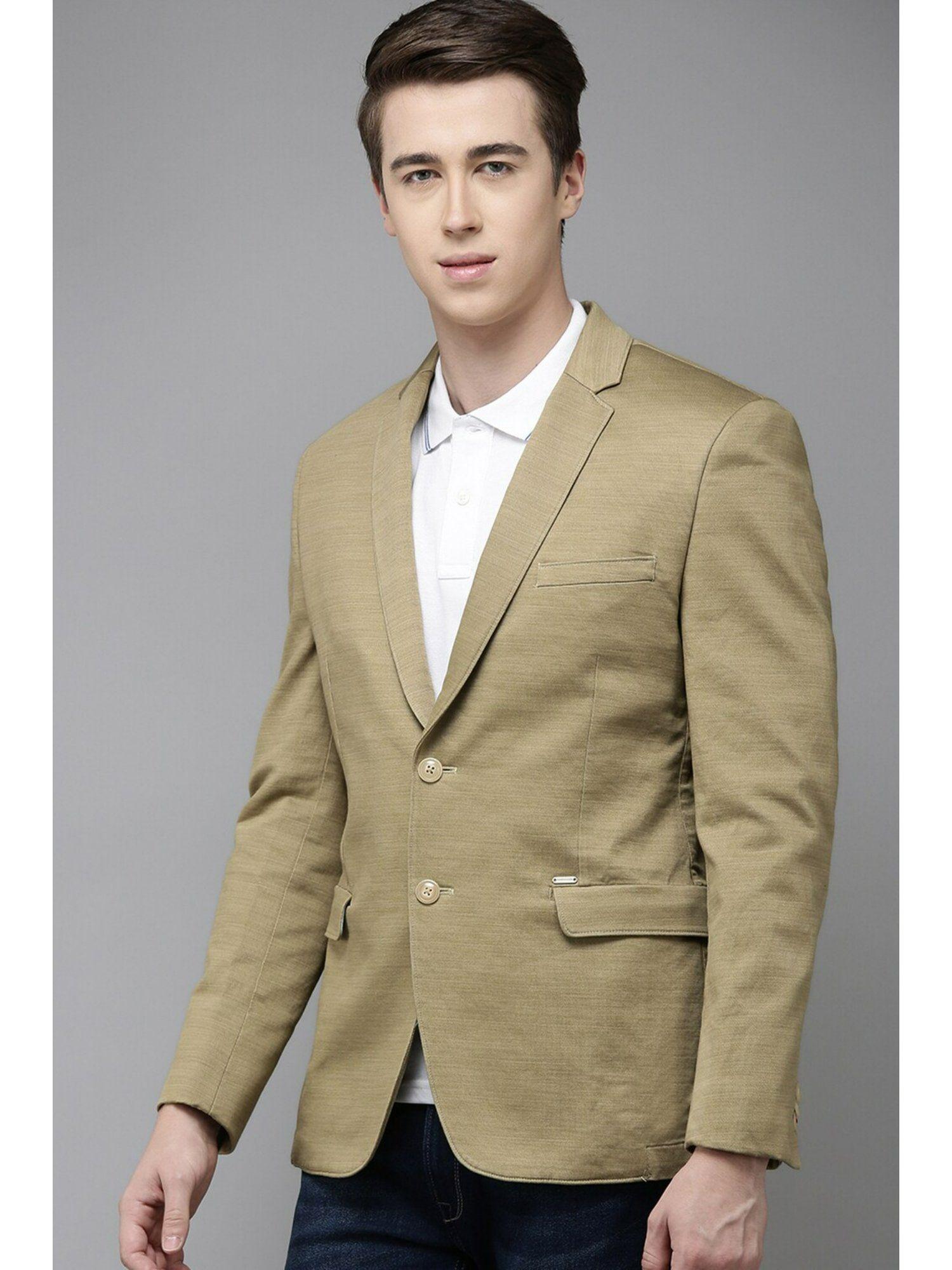 men khaki textured slim fit casual blazer