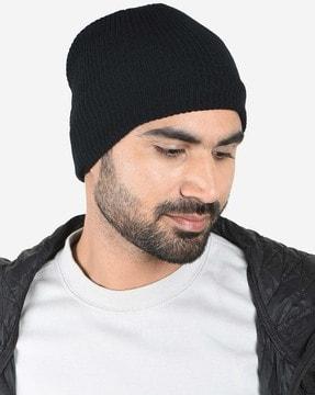 men knitted beanie with upturned hem