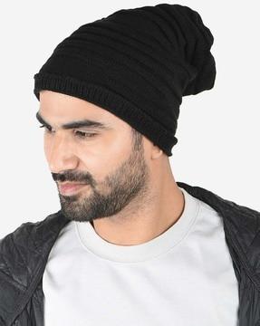 men knitted beanie with upturned hem