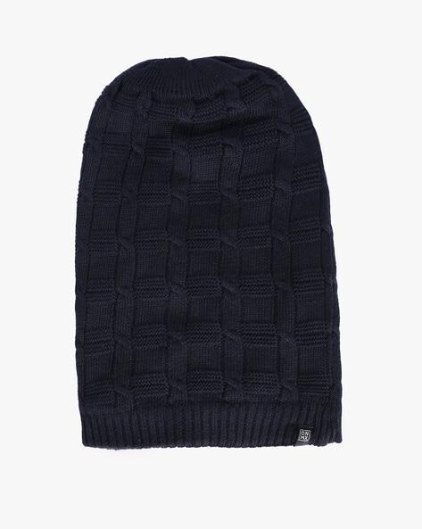 men knitted beanies cap with ribbed hems