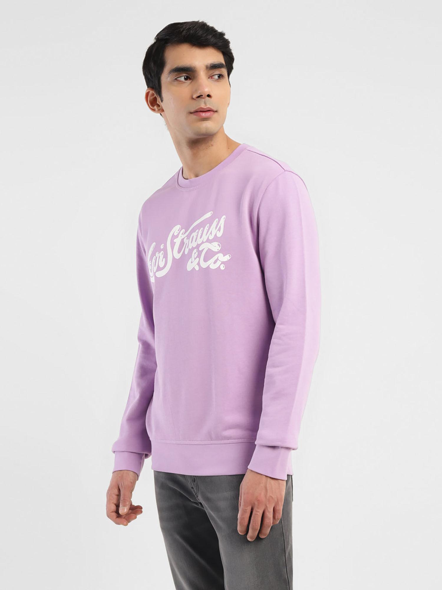 men lavender solid regular fit sweatshirt