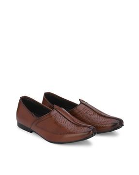 men lazer-cut slip-on formal shoes