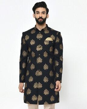 men leaf pattern regular fit sherwani