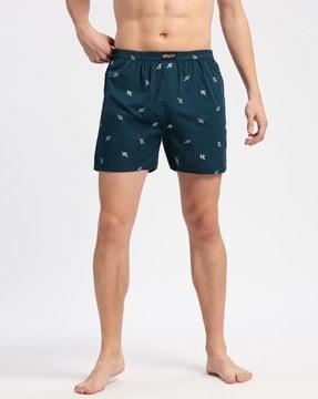 men leaf print boxers with elasticated waist