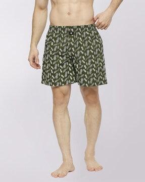 men leaf print regular fit boxers with elasticated waistband