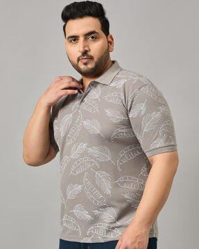 men leaf print regular fit polo t-shirt