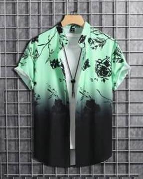 men leaf print regular fit shirt