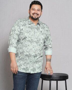 men leaf print regular fit shirt