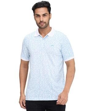 men leaf print slim fit polo t-shirt