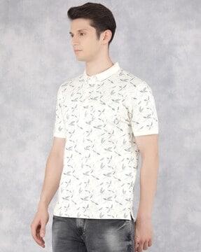 men leaf print slim fit polo t-shirt