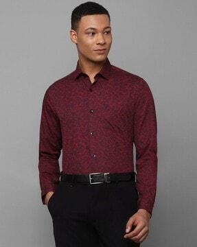 men leaf print slim fit shirt