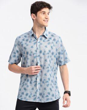 men leaf print slim fit shirt