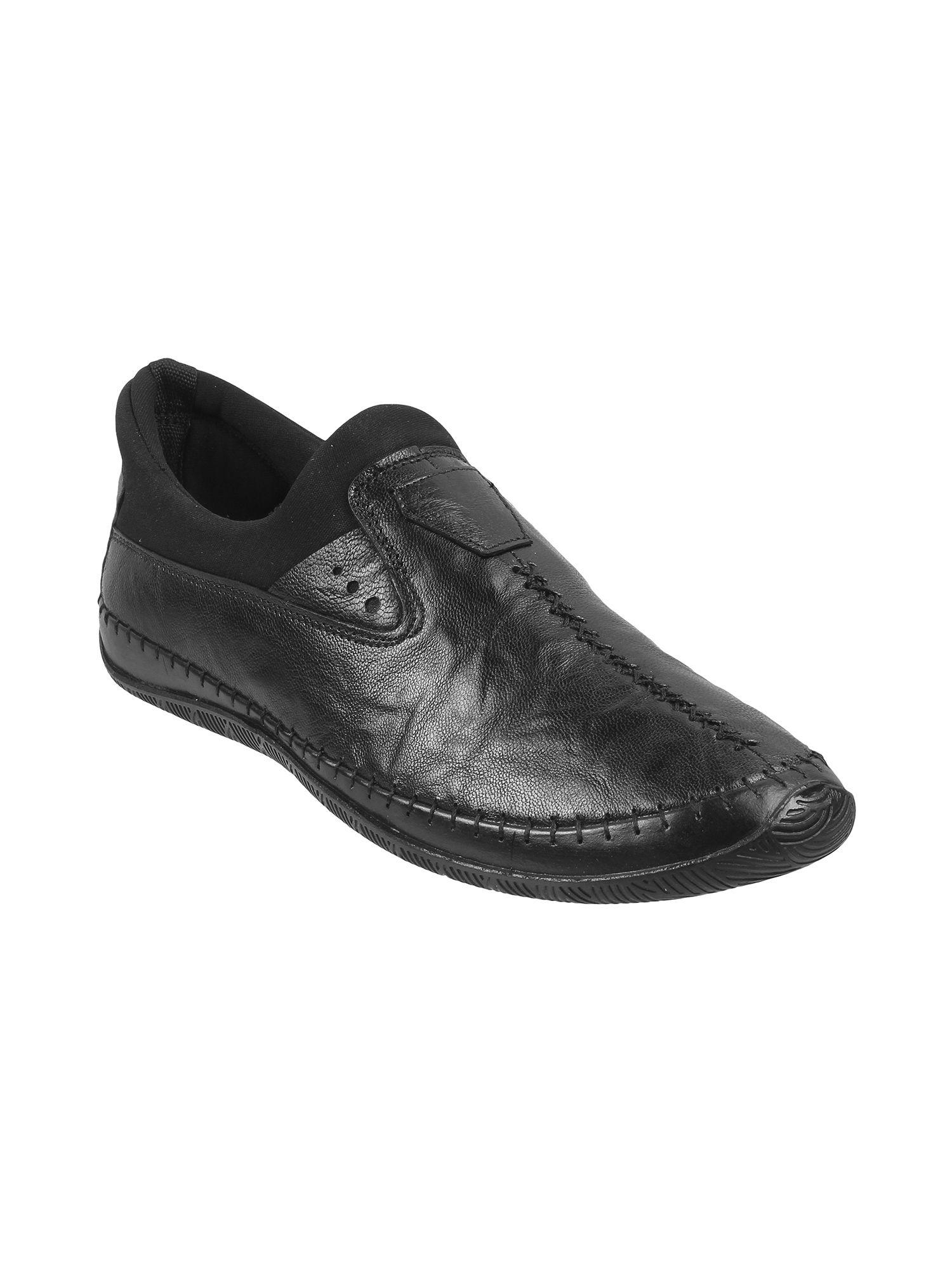 men leather black slip on loafers