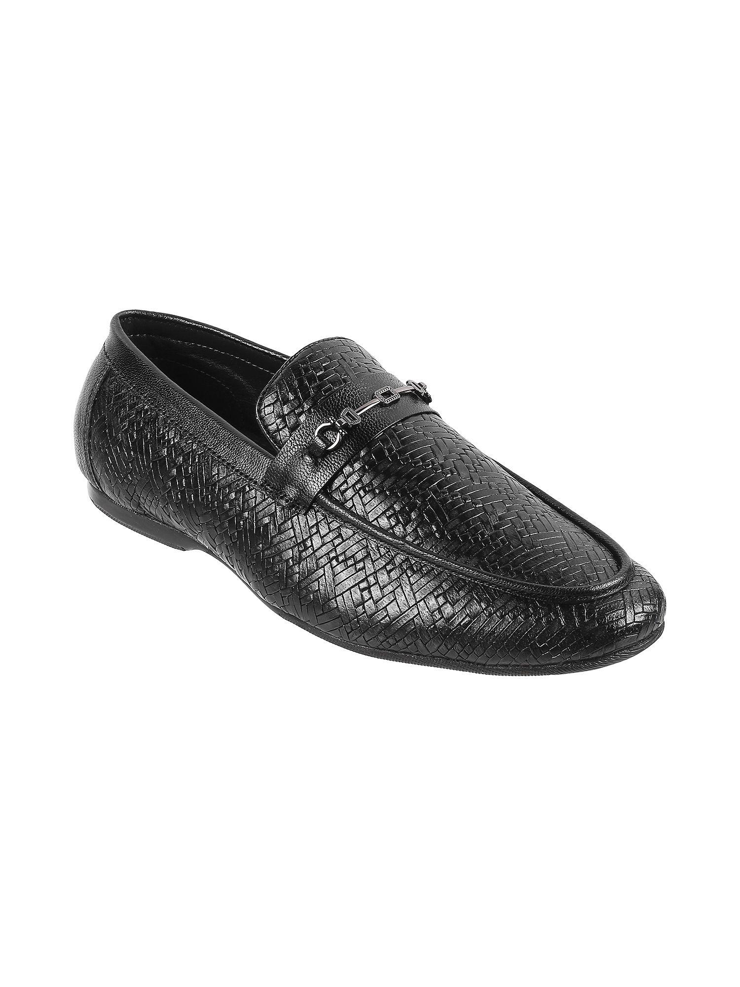 men leather black textured moccasins