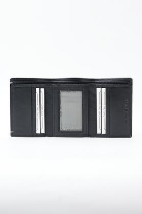 men leather casual two fold wallet - black