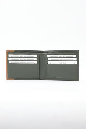 men leather casual two fold wallet - olive