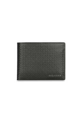 men leather graphic print casual wear bi fold wallet - black