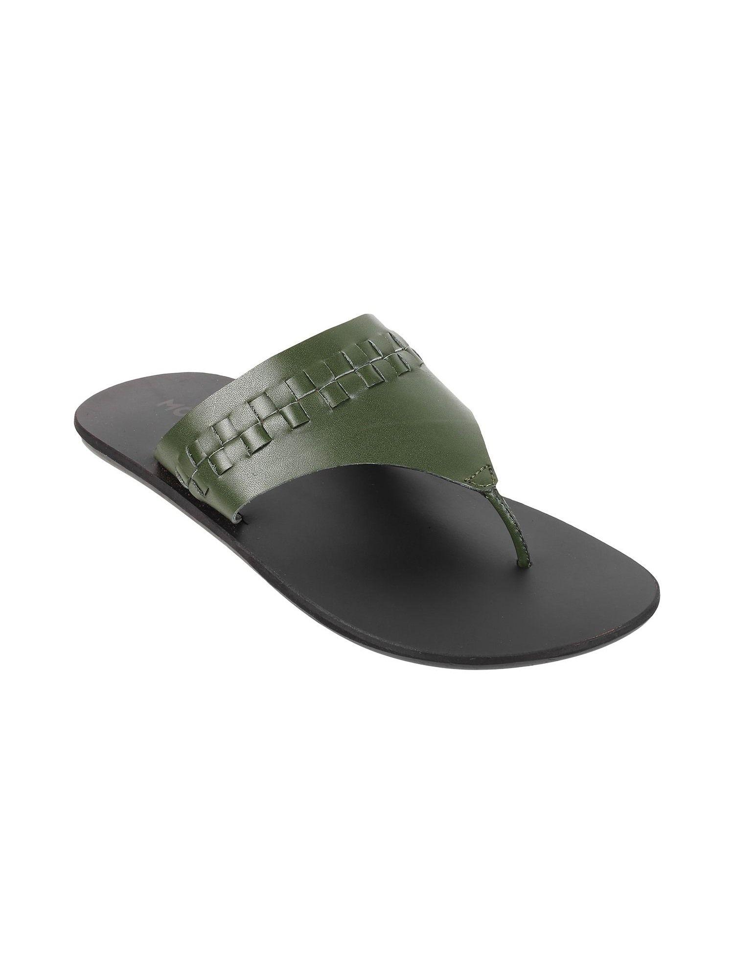 men leather olive green slippers