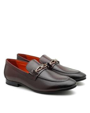 men leather round-toe bit loafers