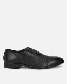 men leather round-toe derby shoes