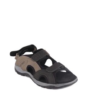 men leather slip-on sandals with velcro fastening