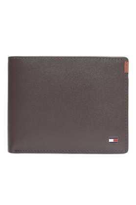 men leather solid formal wear bi fold wallet - brown
