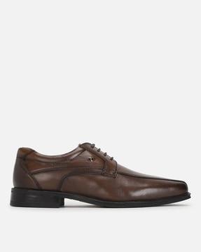 men leather square-toe derby shoes