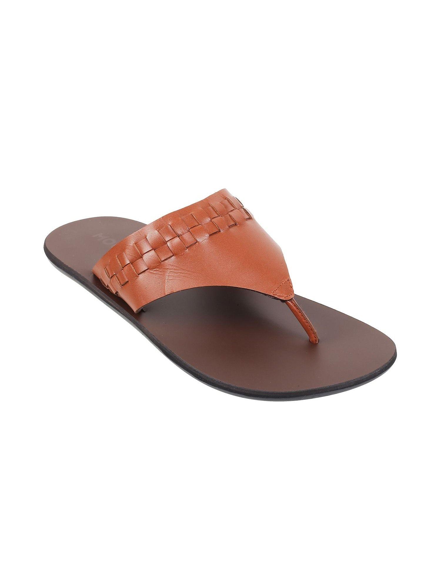 men leather tan slippers