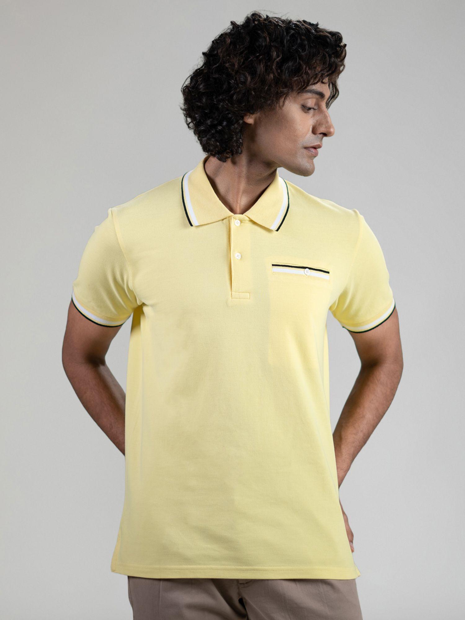 men lemon comfort fit solid polo casual t-shirt