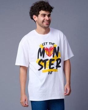 men let the monster out printed oversized t-shirt