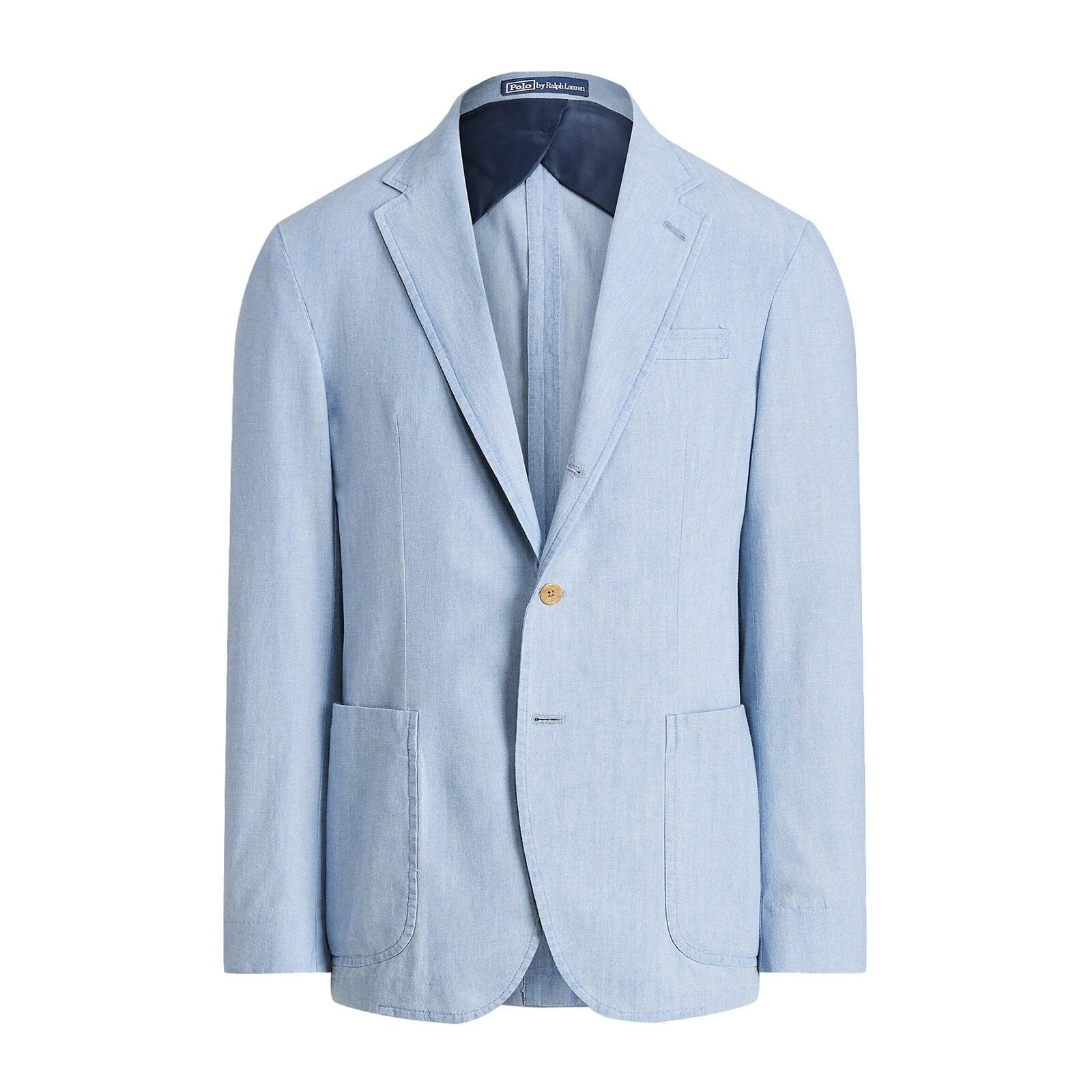 men light blue chambray suit jacket