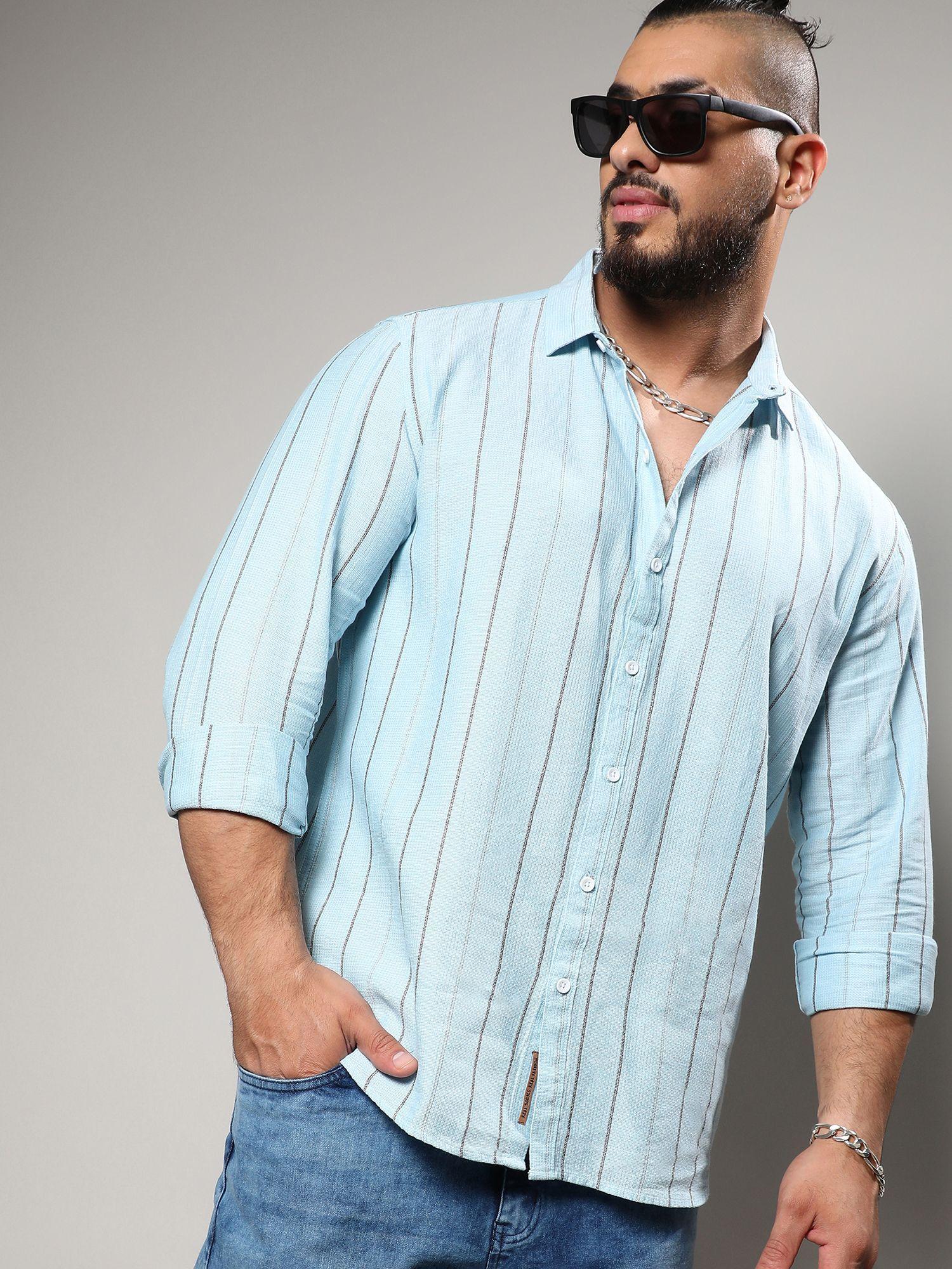men light blue contrast pinstriped shirt