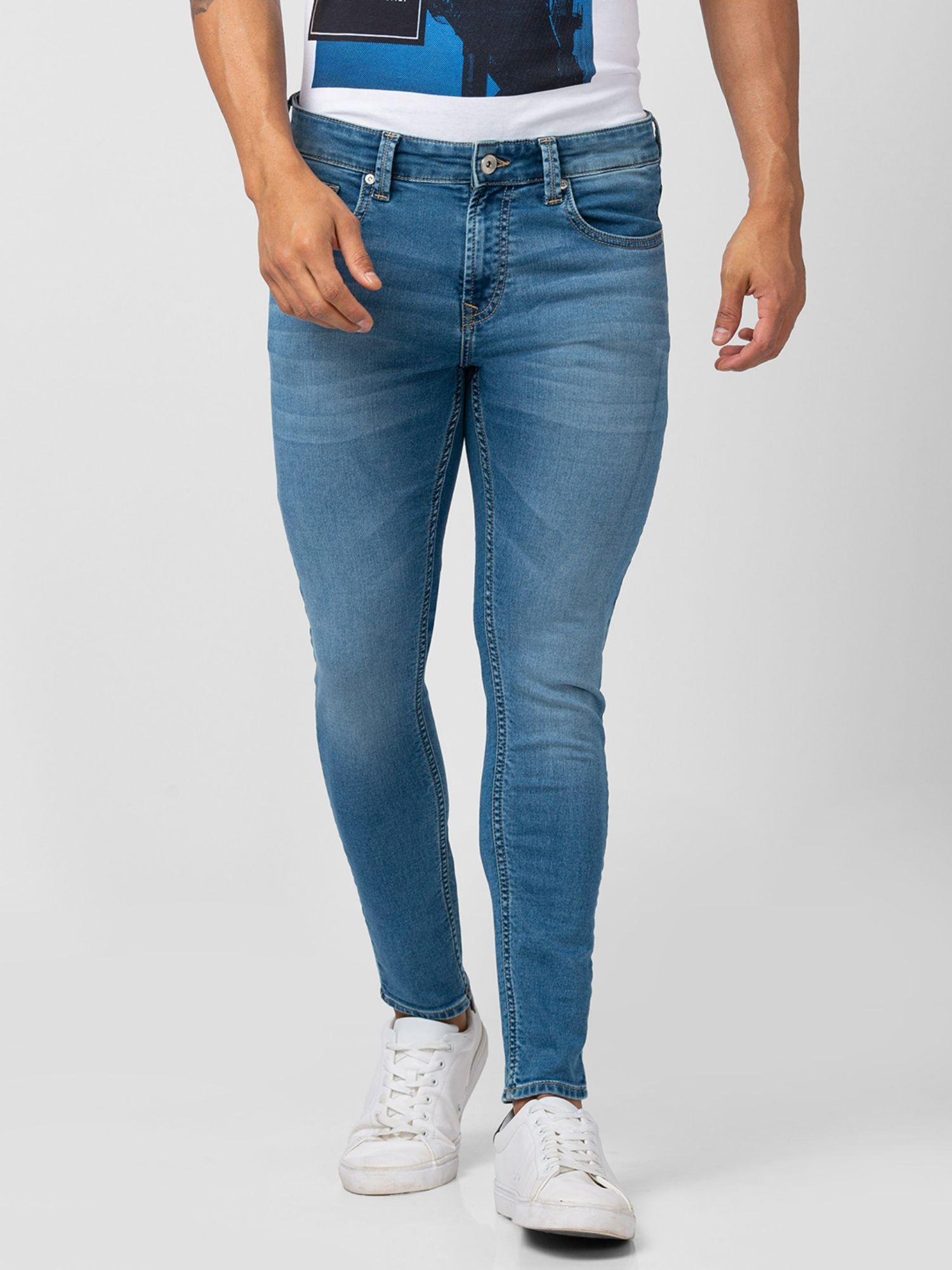 men light blue cotton stretch slim fit tapered length jeans (kano)