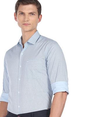 men light blue geometric print cotton formal shirt
