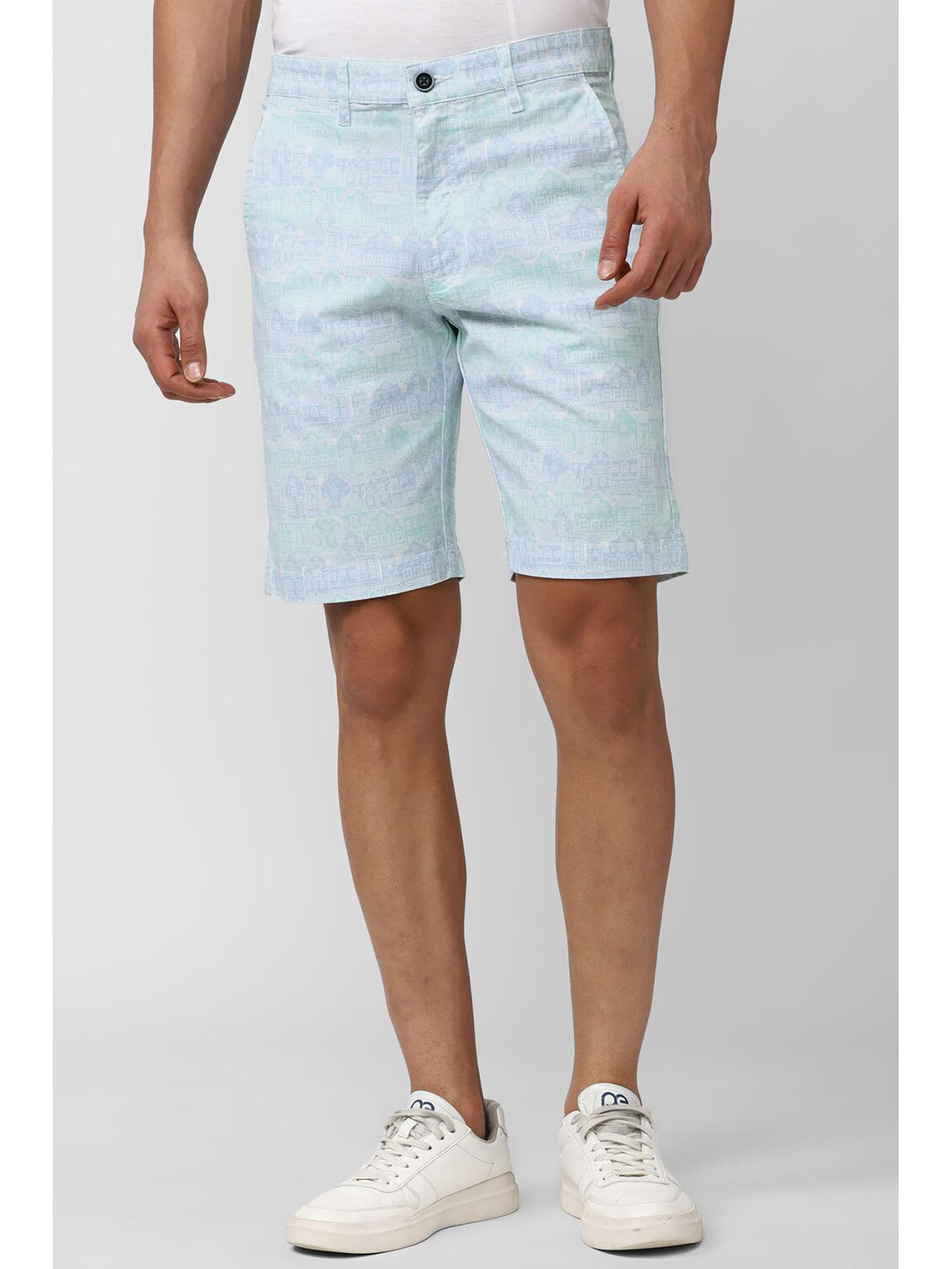 men light blue print regular fit casual shorts