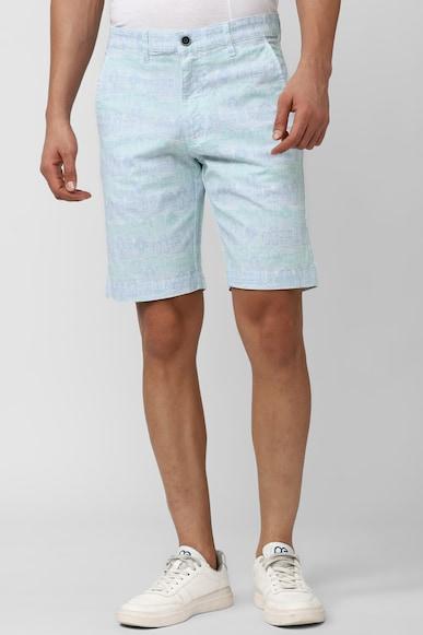 men light blue print regular fit casual shorts