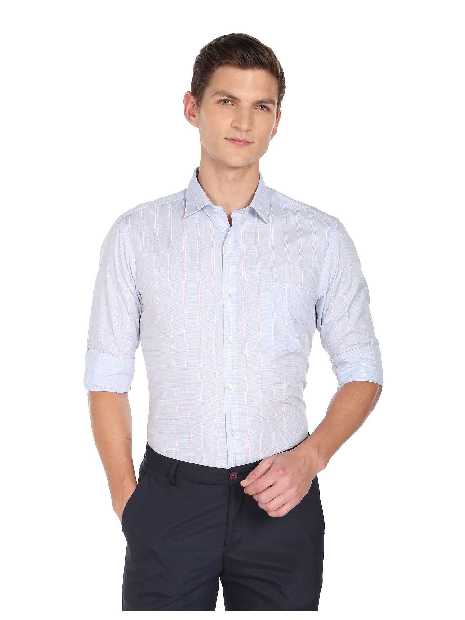 men light blue regular weave check formal shirt