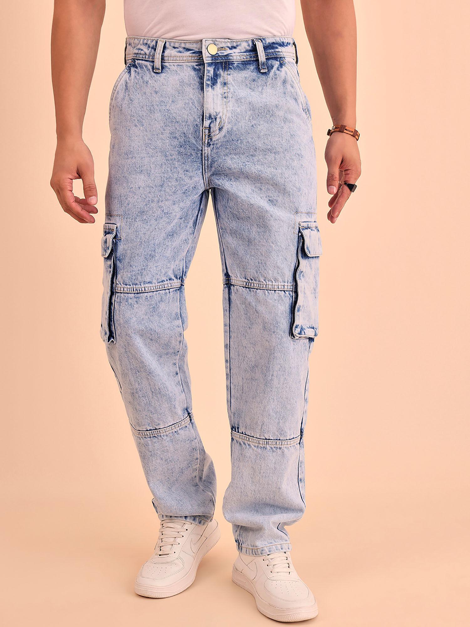 men light blue relaxed fit mid rise jeans