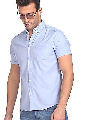 men light blue short sleeve solid casual shirt