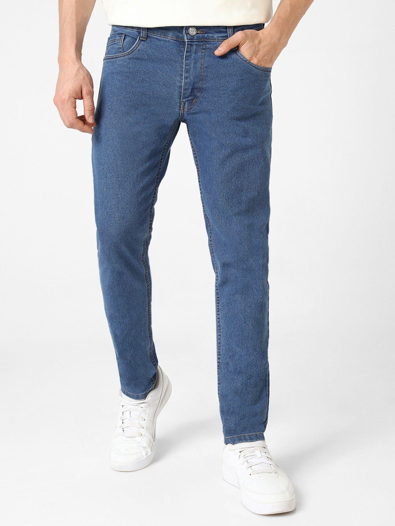 men light blue slim fit denim jeans stretchable