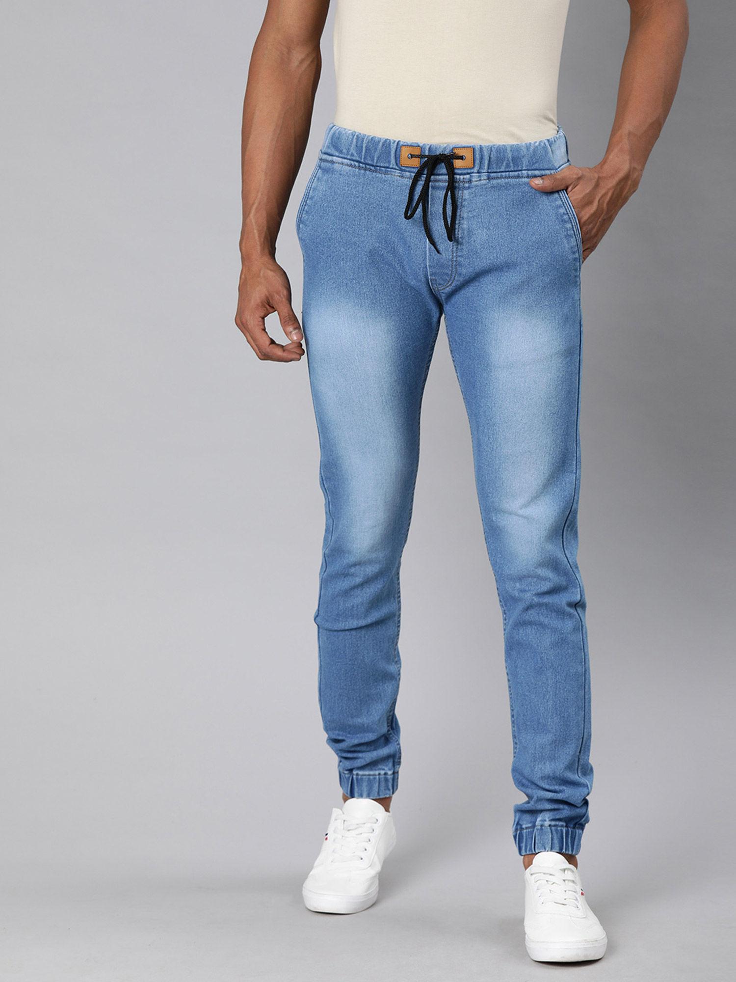 men light blue slim fit washed jogger jeans stretchable