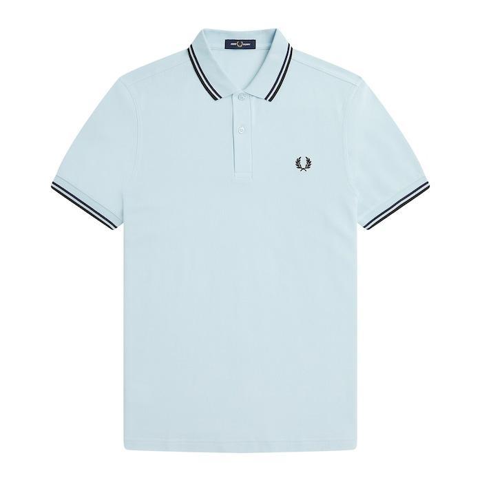 men light blue twin-tipped logo polo