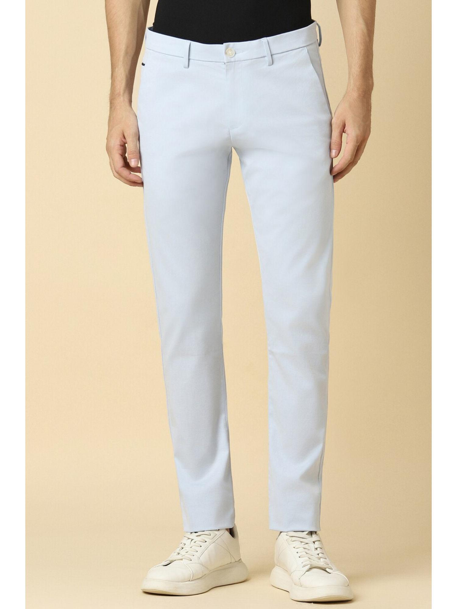 men light blue ultra slim fit solid casual trousers