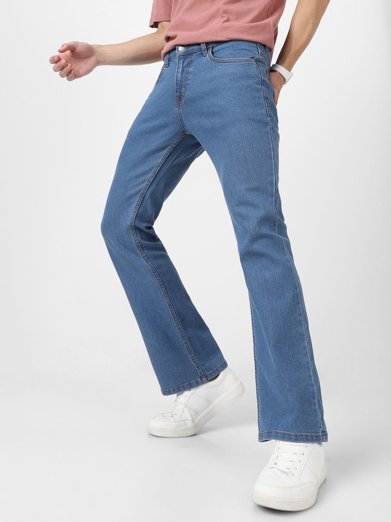 men light blue washed bootcut jeans stretchable