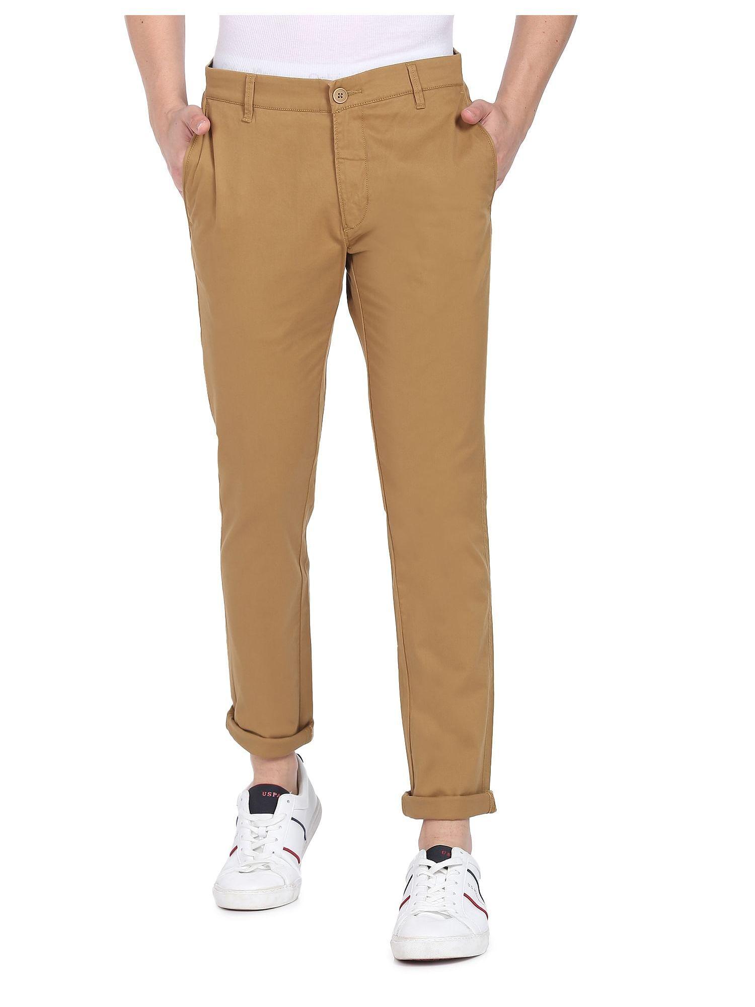 men light brown austin trim fit solid casual trouser