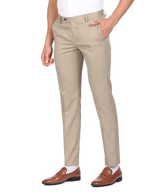 men light brown hudson tailored fit solid formal trousers