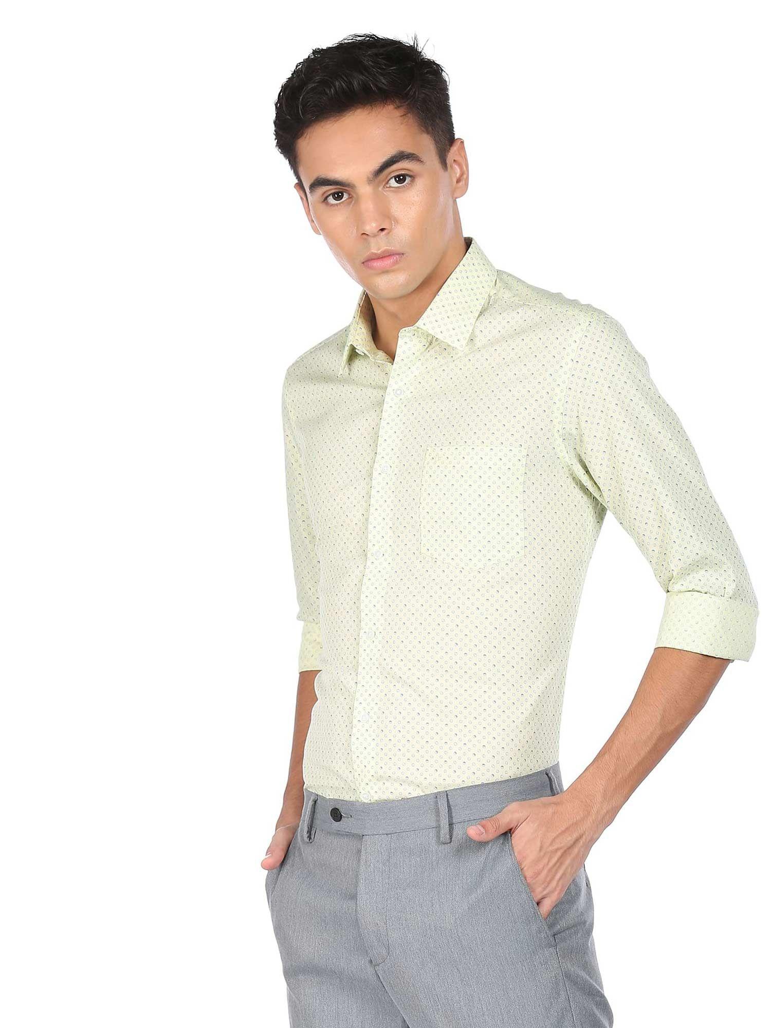 men light green manhattan slim fit printed formal shirt