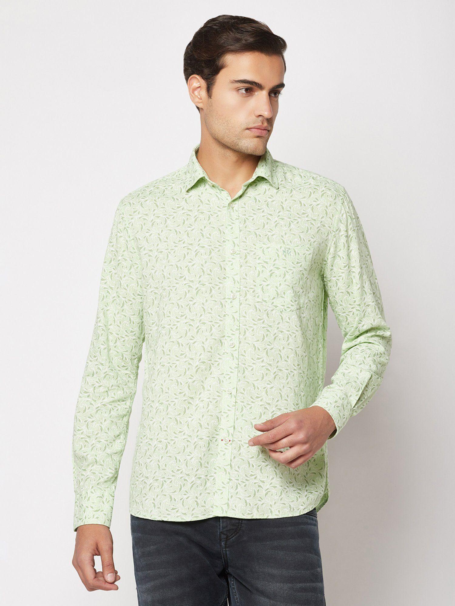 men light green motif print shirt