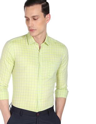 men light green outline check cotton formal shirt