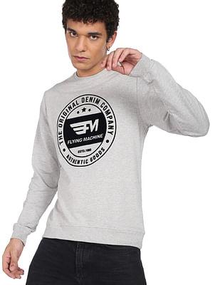 men light grey brand print heathered sweatshirt